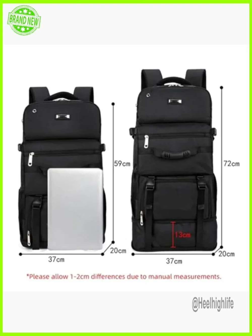 90L Large Capacity Nylon Travel Backpack for Hiking Camping Trekking